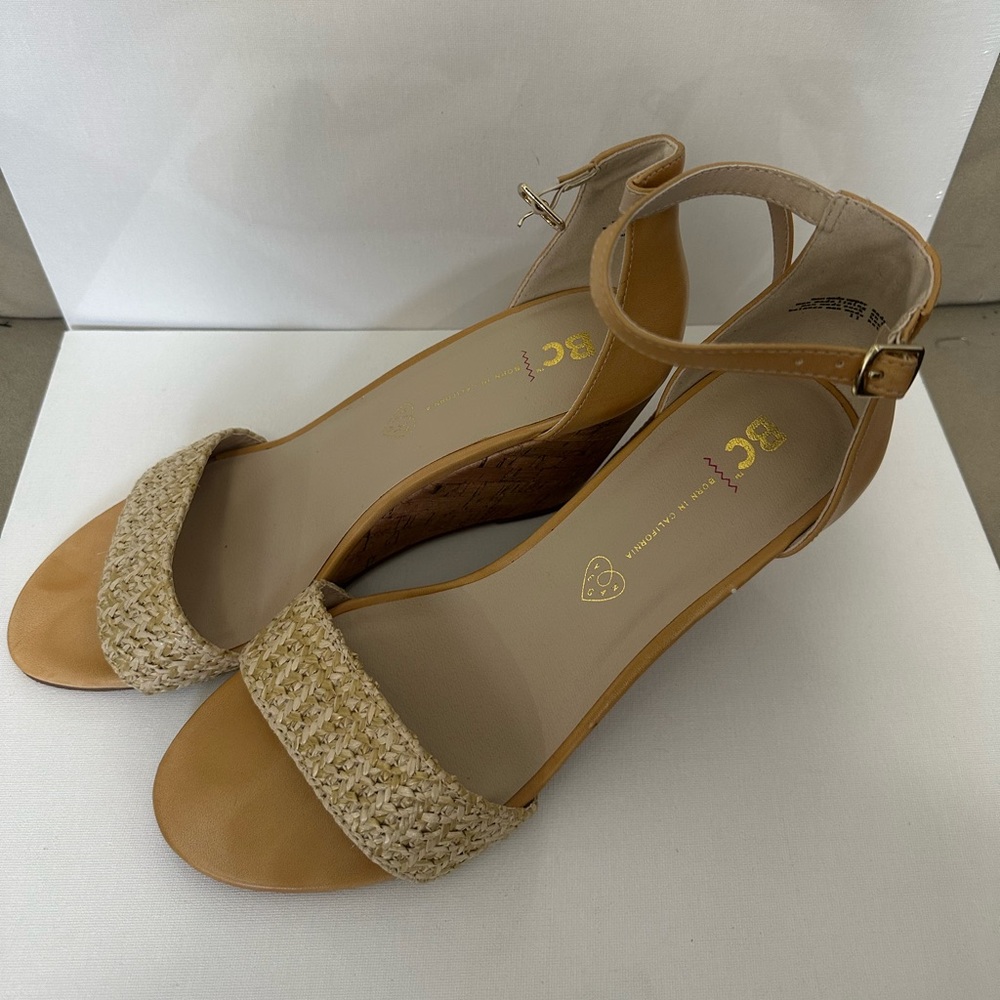 BC Tan Woven Strap Wedge Sandals